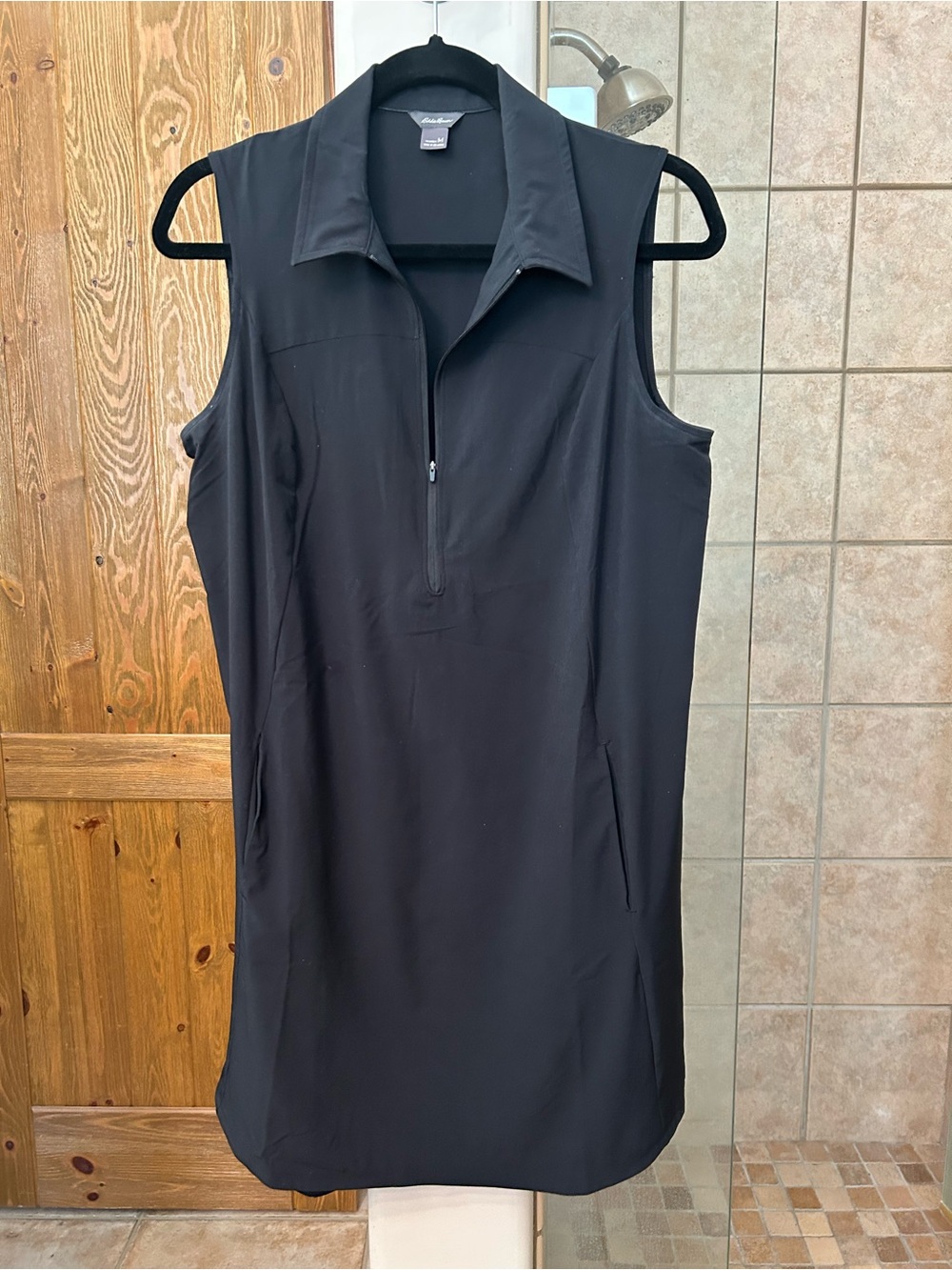 Eddie Bauer Black Sleeveless Zip Polo Dress M